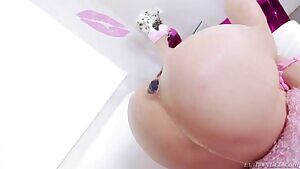 Lily Labeau pushing out a dildo