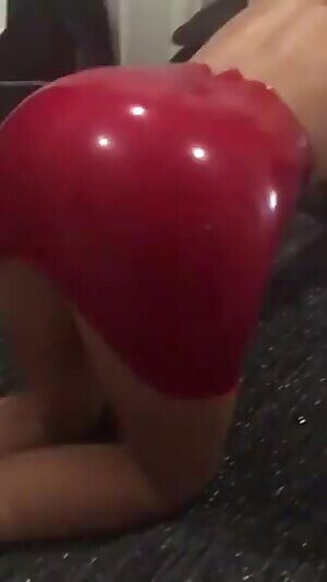 Tight Red Latex Mini Skirt