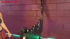 Taylor in a little schoolgirl outfit, spanked in the stocks. Audio in comments!