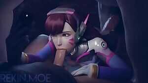 D.Va pounded from behind by a horse while sucking a cock