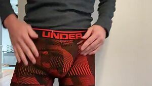Underarmor coming off. Like my uncut cock?