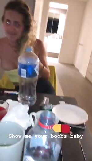 Drunk girl flashes great tits