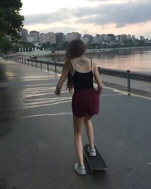 Flashing Her Ass While Skating