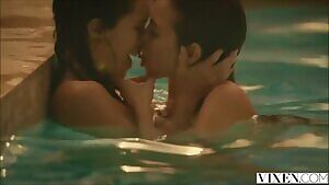 Best friends Riley Reid and Megan Rain delighted to have been invited to this rich man's house to swim and eat each other's boxes before giving him what he deserves for treating them so good