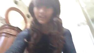 Cute brunette drops trousers