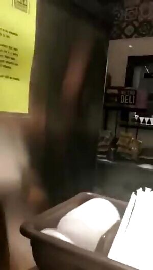 Cashier pops her tit out as a power move while berating a customer Wow