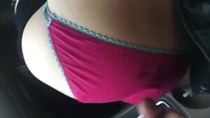 Cumming on her pink panty covered ass
