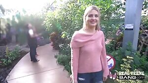 Teen flashes her tits in the butterfly garden