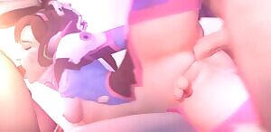 D.Va's little cock flops as she's spitroasted