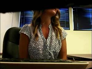 Sneaking a flash with the boss right behind her