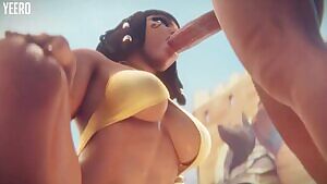 Pharah Underboob View & Blowjob
