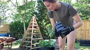 Holly Wolf gardening in booty shorts