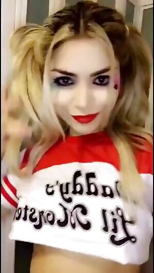 Ray Mattos showing off her Harley Quinn cosplay