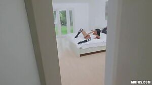 Ember snow gets caught and convinced to fuck