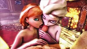 Elsa & Anna sharing a cock