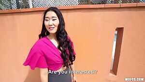 Asian Beauty Gets Fucked and Facialized on The Bench