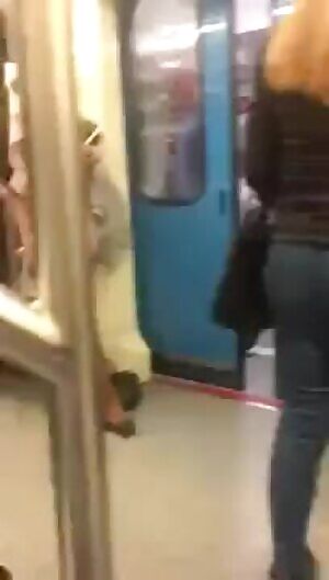 milf with hairy pussy stands on the subway train and meets passengers