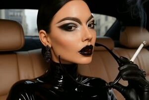 Shiny Brunette Car Glasses Goth