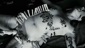 She is a good lil whore - Pain play, needles and cum control with inked sub.