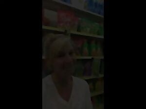 Mature Lady Loves to Open Her Boobs In Shop