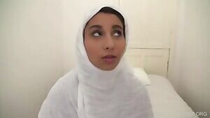 Shy Arab with gorgeous lips teased by masked man