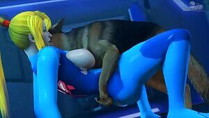 Samus Aran fucking a dog before her next mission.