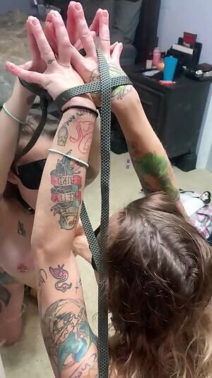 Blindfolded, collared, leashed and doing exactly as Sir tells me to.