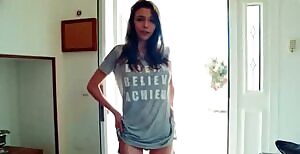 hot chick slips up her top and plays with her supple tits