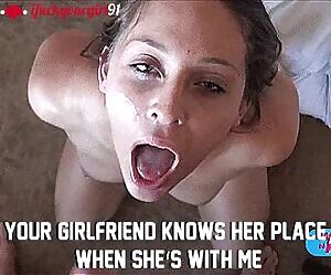 on her knees, begging for my cum