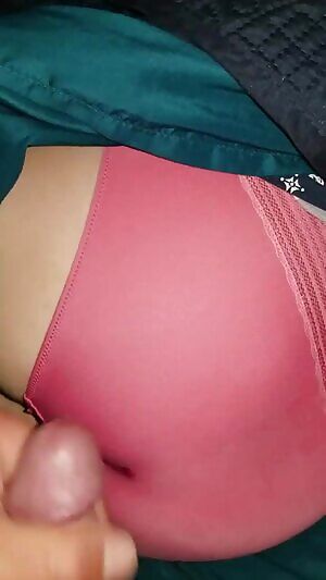 Cum on sleeping mature's pink panties